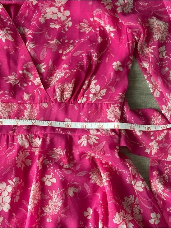 Japna Hot Pink Floral Wrap Dress Cottage - Picture 3 of 7